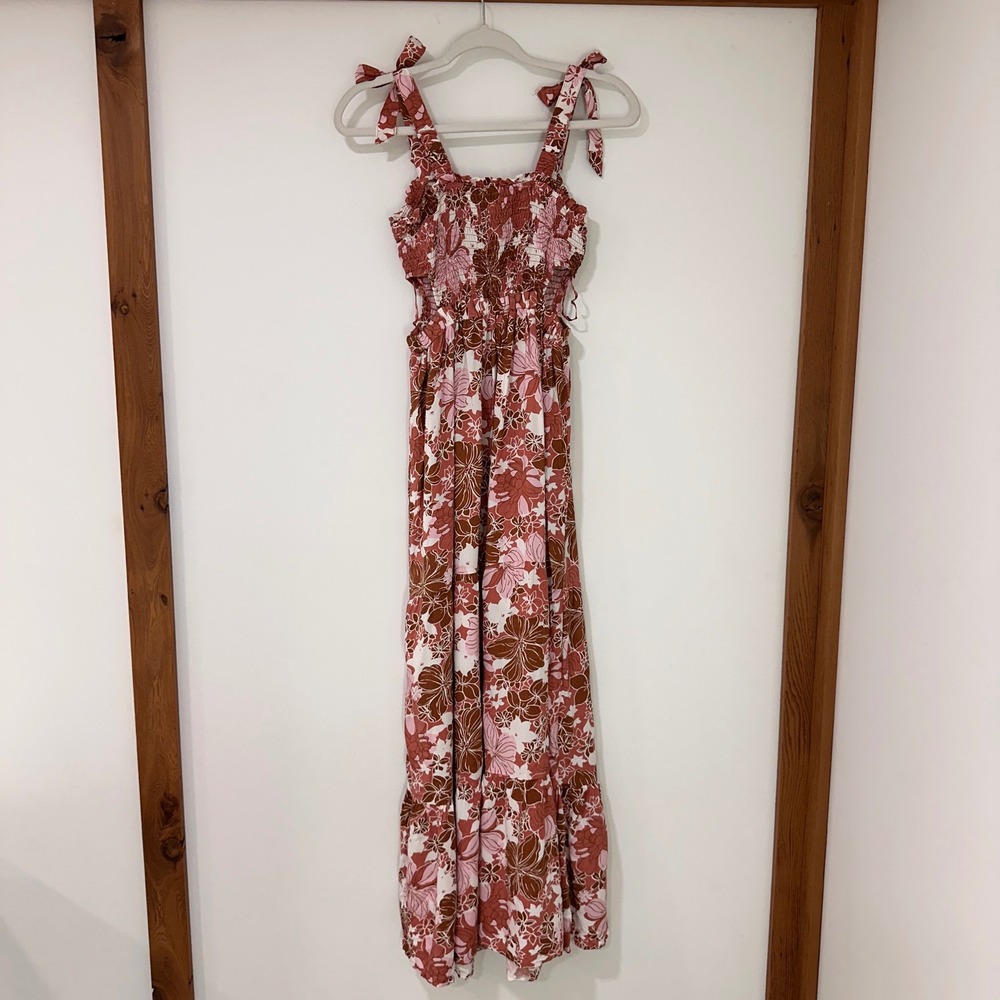 Japna Floral Smocked Cutout Maxi Dress Womens Medium Wedding Guest Dress | Boho